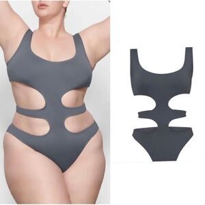 NWT Skims Swim Cutout Monikini in Grey Cobalt